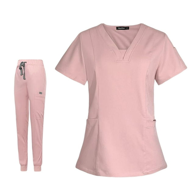 Conjunto de uniformes de enfermería para mujer, uniformes de enfermería con cuello en V elástico, pantalones de uniforme de hospital para salón de SG Sunnimix traje de trabajo de enfermera