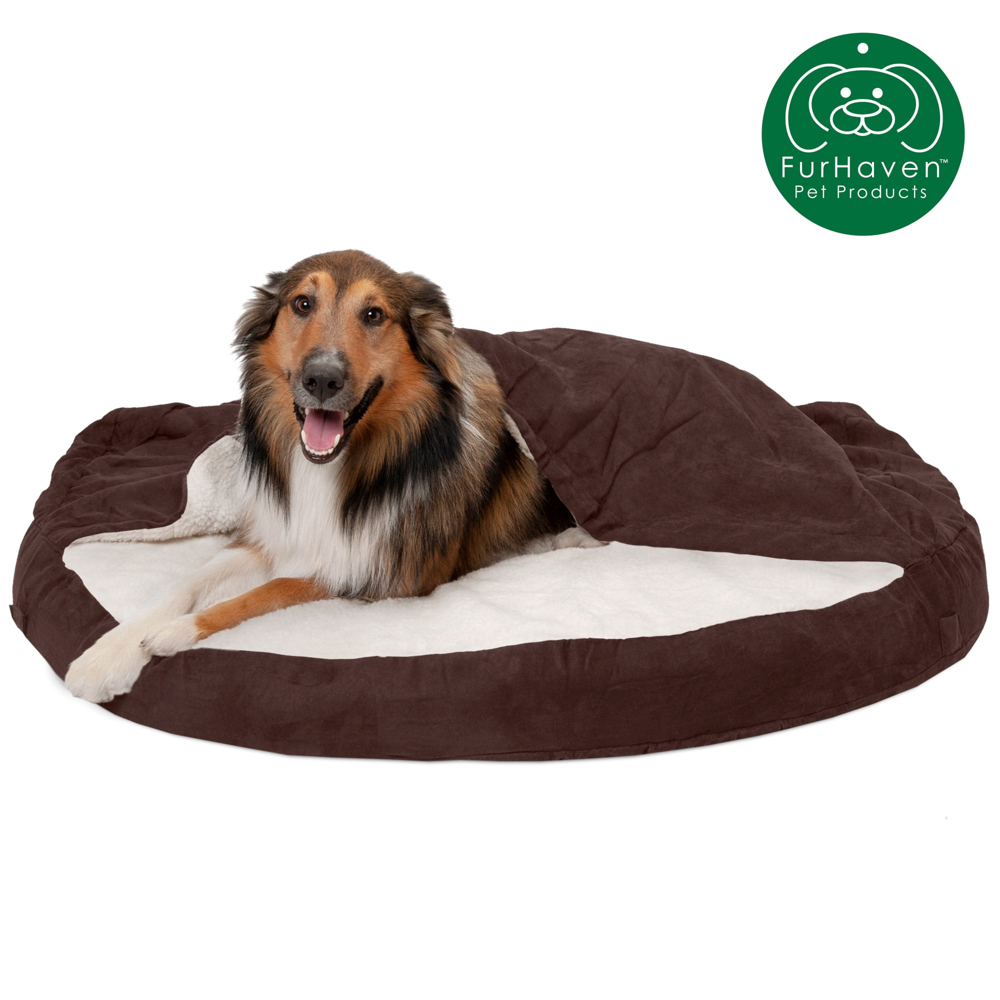 FurHaven Pet Dog Bed Cooling Gel Memory Foam Orthopedic Round Faux