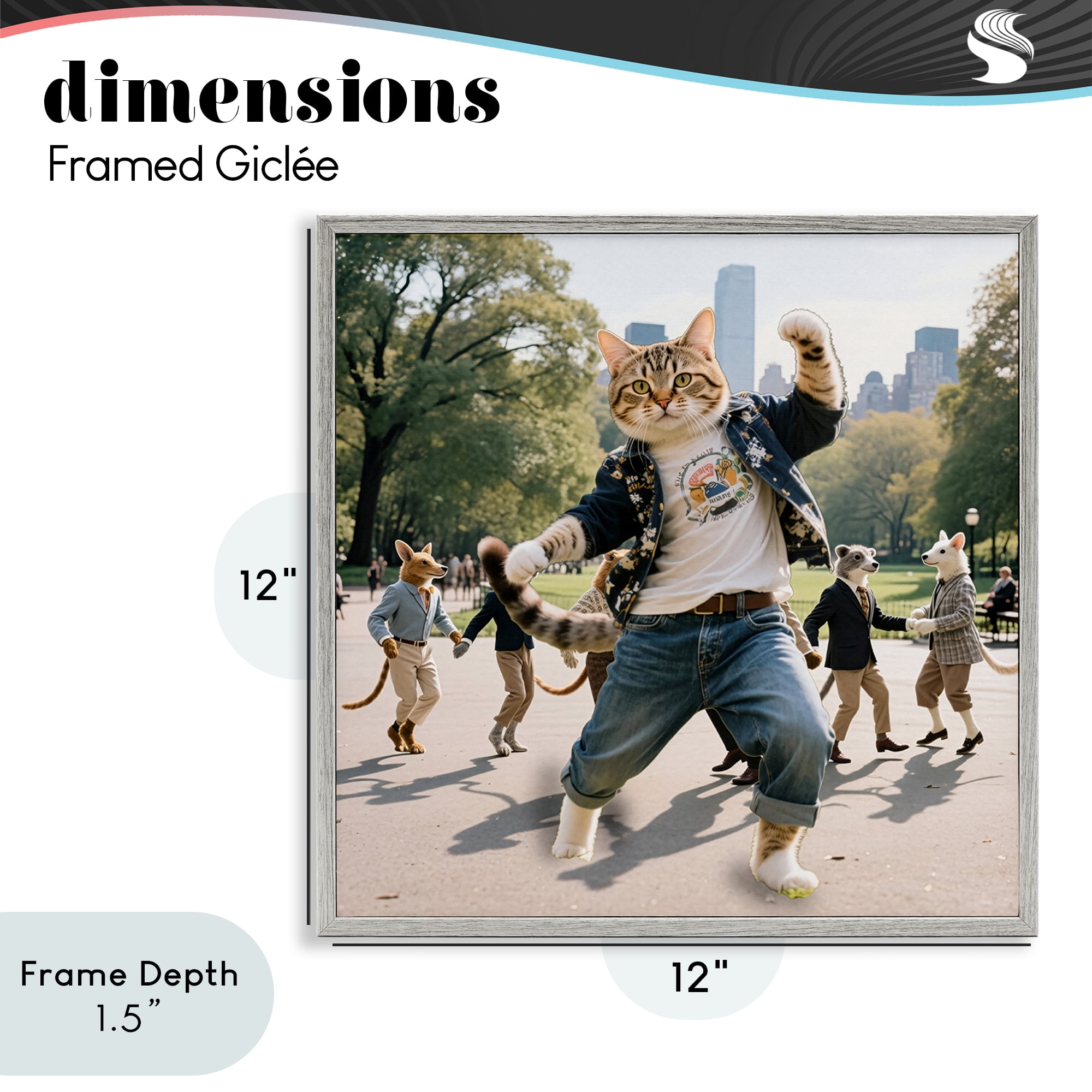 Stupell Industries Stylish Cat Dancing in Park Gray Framed Giclee Art, design by CAD Designs
