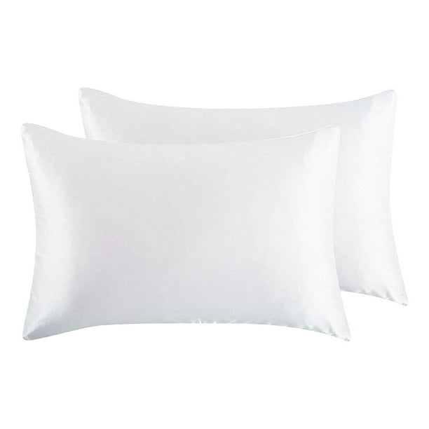 2 piezas de fundas de almohada de imitación de seda en color puro, funda de almohada de imitación de seda en color blanco