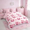 thumbnail image 2 of Erosebridal Pink Bowknot Kids 7-Piece Twin Bedding Sets,Red Cherries Romantic Hearts Print Bedding Comforter Set For Girls,Reversible pink, 2 of 7