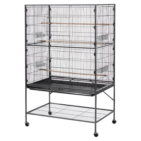 KFFKFF Spacious Bird Cage, 36.6 x 22.8 x 59.5 inch, Flat Top Design, Durable Wrought Iron Construction with Perches, Removable Tray, and Plastic Feeders, Suitable for Various Bird Species