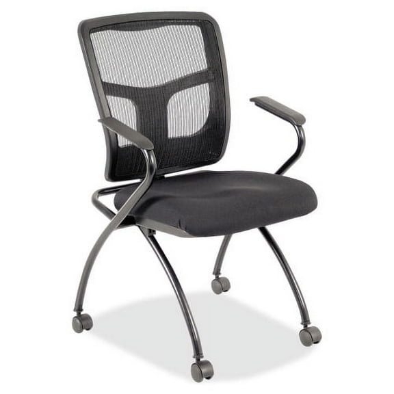 Lorell, Mesh Back Fabric Seat Nesting Chairs, 2 / Carton, Black