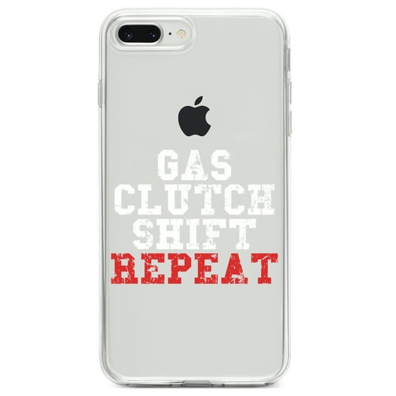 DistinctInk Clear Shockproof Hybrid Case for iPhone 7 PLUS / 8 PLUS (5.5" Screen) TPU Bumper Acrylic Back Tempered Glass Screen Protector - Gas Clutch Shift Repeat