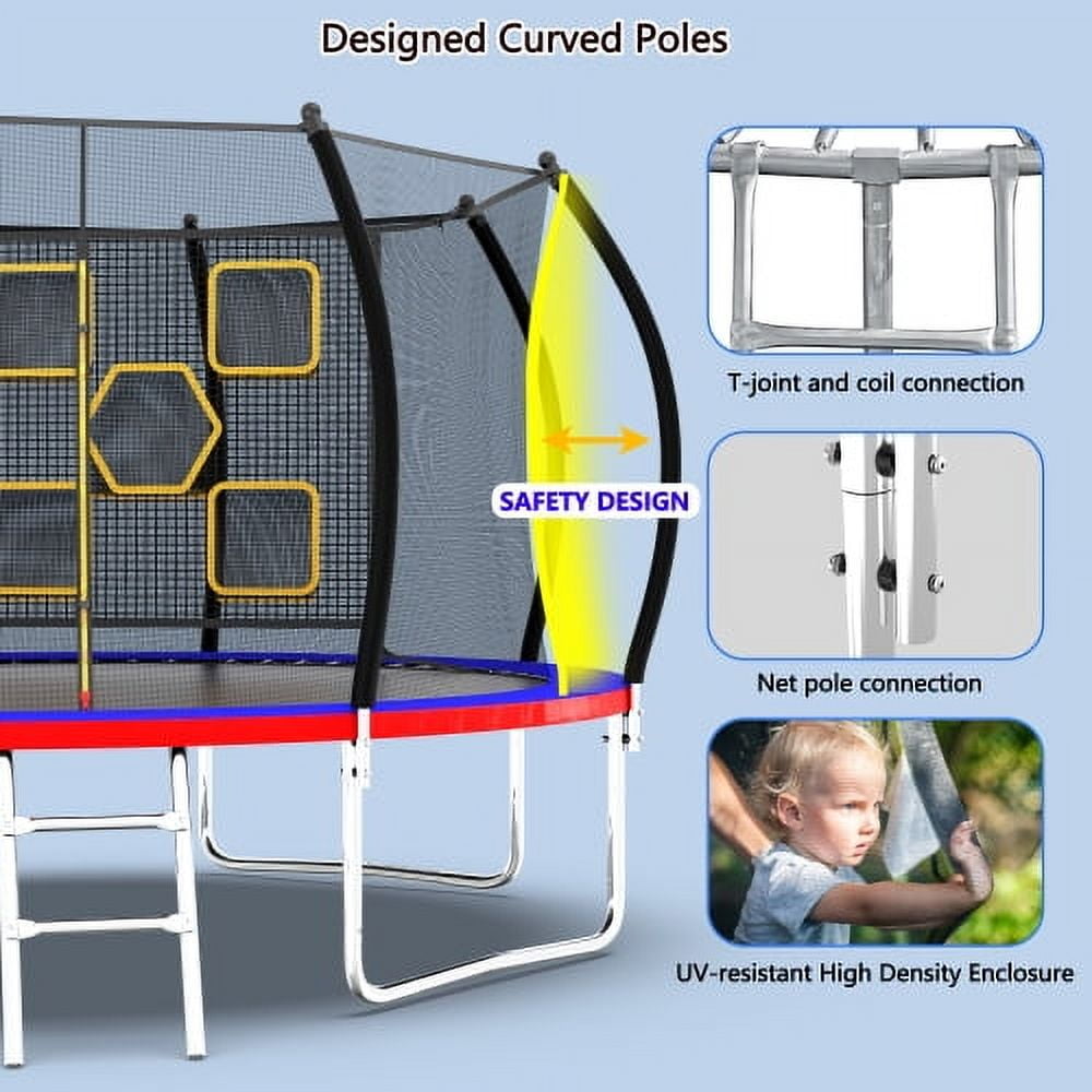 Baluue 12FT Trampoline with Enclosure - Recreational Trampolines with Ladder, ASTM Approval Outdoor Trampoline for Kids