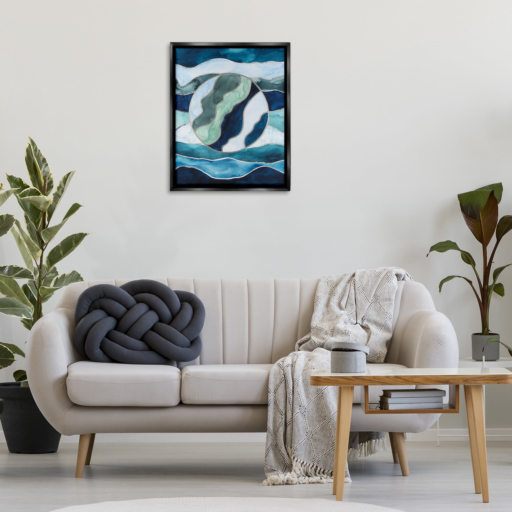 Stupell Industries Stained Glass Circle Impression Abstract Painting Black Floater Framed Canvas Art Print Wall Art, 25 x 31