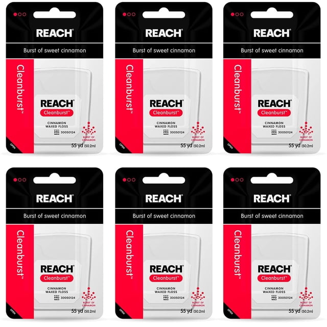 Hilo dental Reach, paquete de 6 unidades, canela, 50 m, adultos y niños