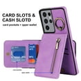 thumbnail image 4 of Mantto Wallet Case for Samsung S21 Ultra, Slim Premium Credit Card Slot, Zipper Wallet Case with Ring Holder Kickstand Leather Magnetic Flip Back Shockproof Cover for Samsung Galaxy S21 Ultra, Purple, 4 of 10