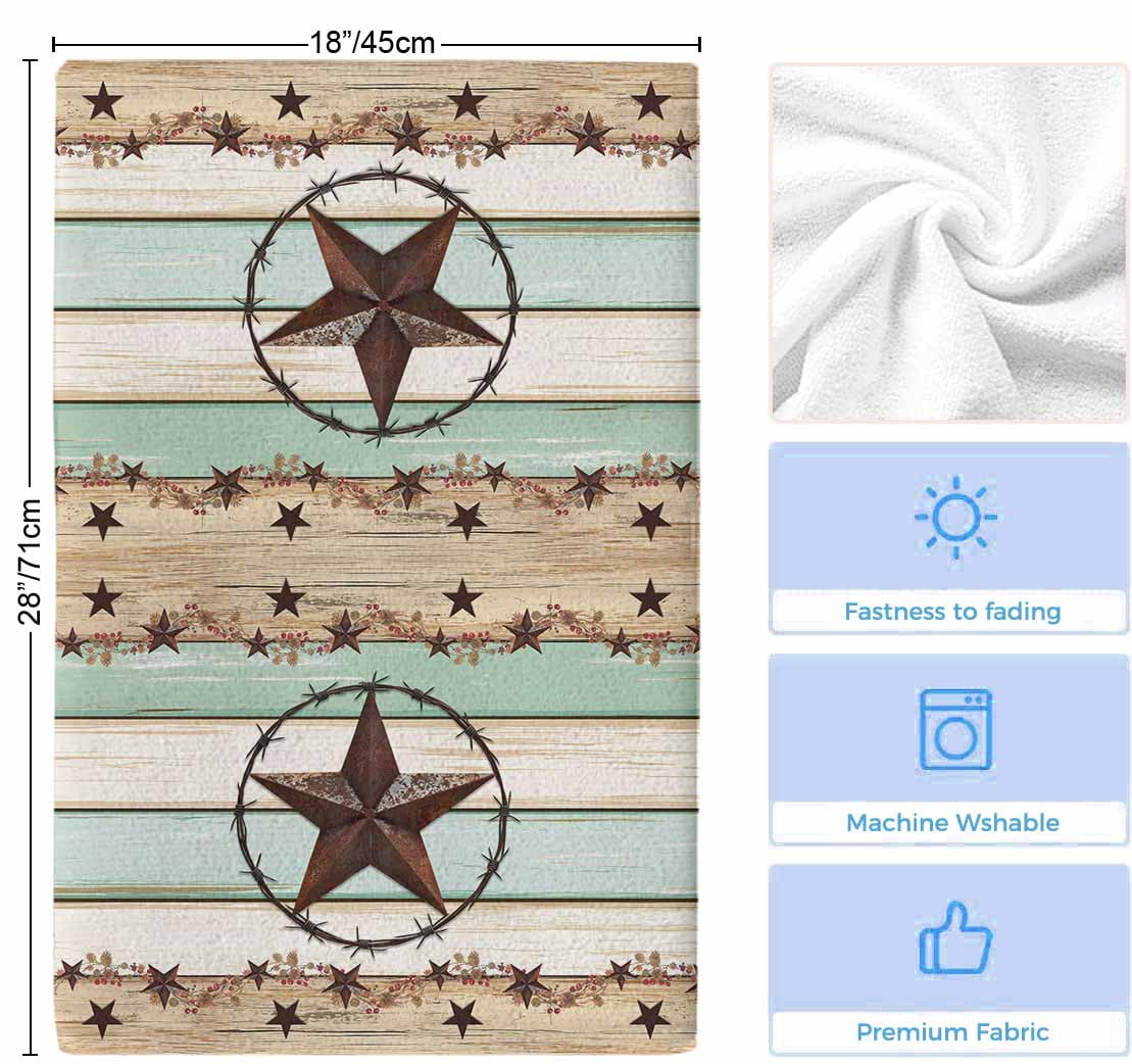 Western Texas Star Green Kitchen Towels Set of 3, Farmhouse Brown Country Vintage Soft Microfiber Dish Towels, Absorbent Washable Dishcloths for Kitchen Cleaning, Drying Dishes, 18x28 Inches