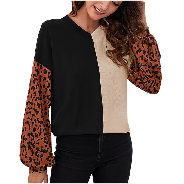 Moda mujer Casual manga larga estampado leopardo Patchwork señoras Tops sudaderas Fridja FKASFK3793