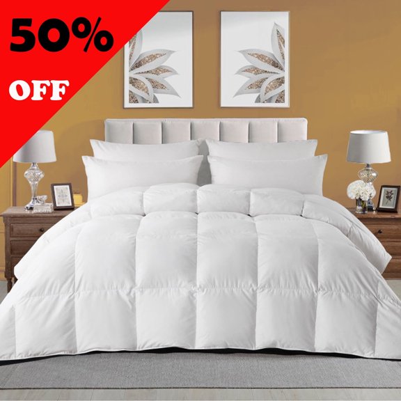 Yalamila WhatsBedding Heavyweight Down Comforter Duvet White Duvet Insert Cotton Winter Solid, Queen