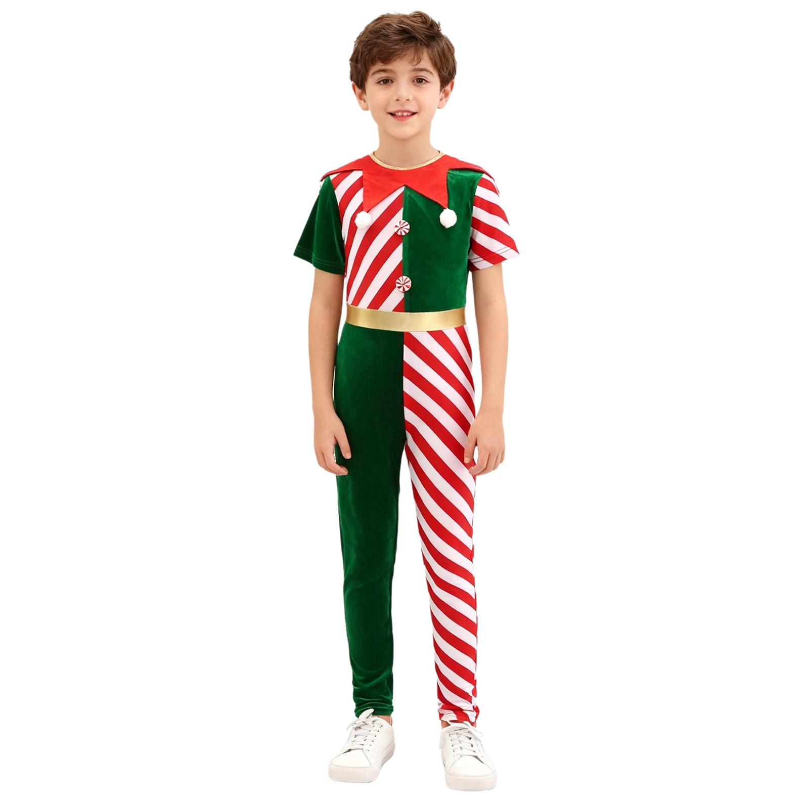 Aislor Boys Christmas Santa One Piece Jumpsuits Elf Overall Unitard Green 8