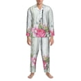 thumbnail image 3 of Salouo Vintage Wood with Floral Print Button-Front Long Sleeve Pajama Set for Men, Soft 2Pjs Men's Long Sleeve Sleepwear-XX-Large, 3 of 7