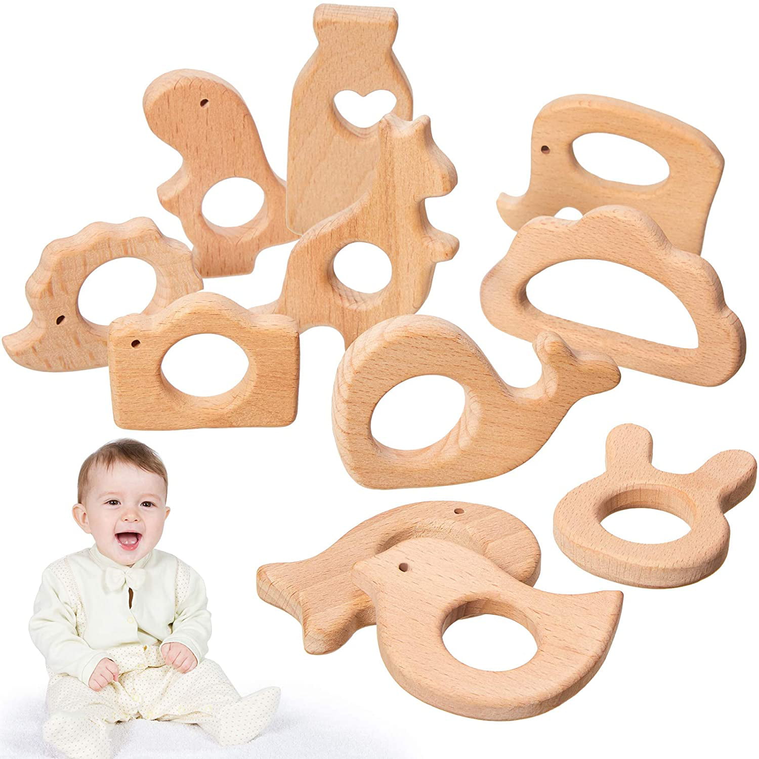 Bird Beech Baby Play Gym Toys Wooden Beads White Stroller Hook Pineapple Teether 