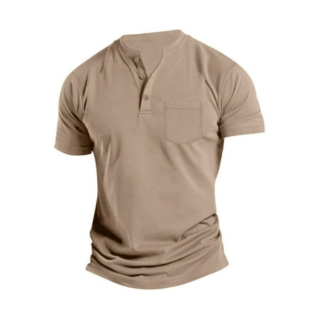 Dagegui Henley Shirts with Pocket for Men Summer Crew Neck Short Sleeve Breathable Tshirts Big and Tall Outdoor Sportstyle Muscle Tees with Button Prime Day Deals Today
