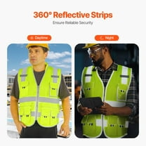 Heavy-Duty Reflective Work Vest with 10 Pockets, High Visibility Yellow for Construction & Security