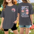 thumbnail image 2 of VNKIDY Girls Kids Floral Print Graphic Tee Short Sleeve Crewneck Oversized T Shirt For Summer Daily Casual Wear Grey 120, 2 of 4
