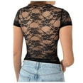 thumbnail image 4 of Xmyrz Casual Tops For Women Backless Crop Lace Transparent Short Sleeve Lightweight Breathable Outdoor Blouses Casual Blouse, 4 of 6