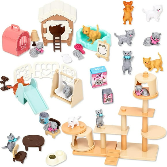 LOVEVER Jouets de Jeu d'Imitation pour Animaux Figurines de Chat Ensemble de Jeu Jouet Réaliste Détaillé Centre de Soins Rôle des Chats Cadeau Éducatif pour Enfants Tout-Petits Garçons et Filles