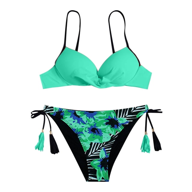 Traje de baño dividido de bikini sin espalda estampado con aro cómodo para mujer con almohadilla en el pecho OAVQHLG3B Store lin121212