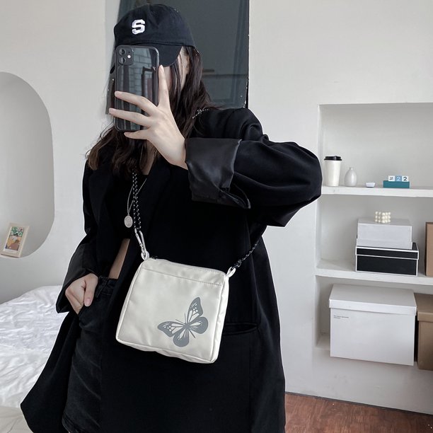 Bolsa Bolso de hombro pequeño de tela Oxford reflectante de mariposa para mujer de la calle (blanco) Ehuebsd Nuevos Originales