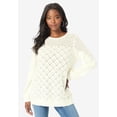 thumbnail image 2 of Roaman's Women's Plus Size Rhinestone Pointelle Knit Sweater, 2 of 6