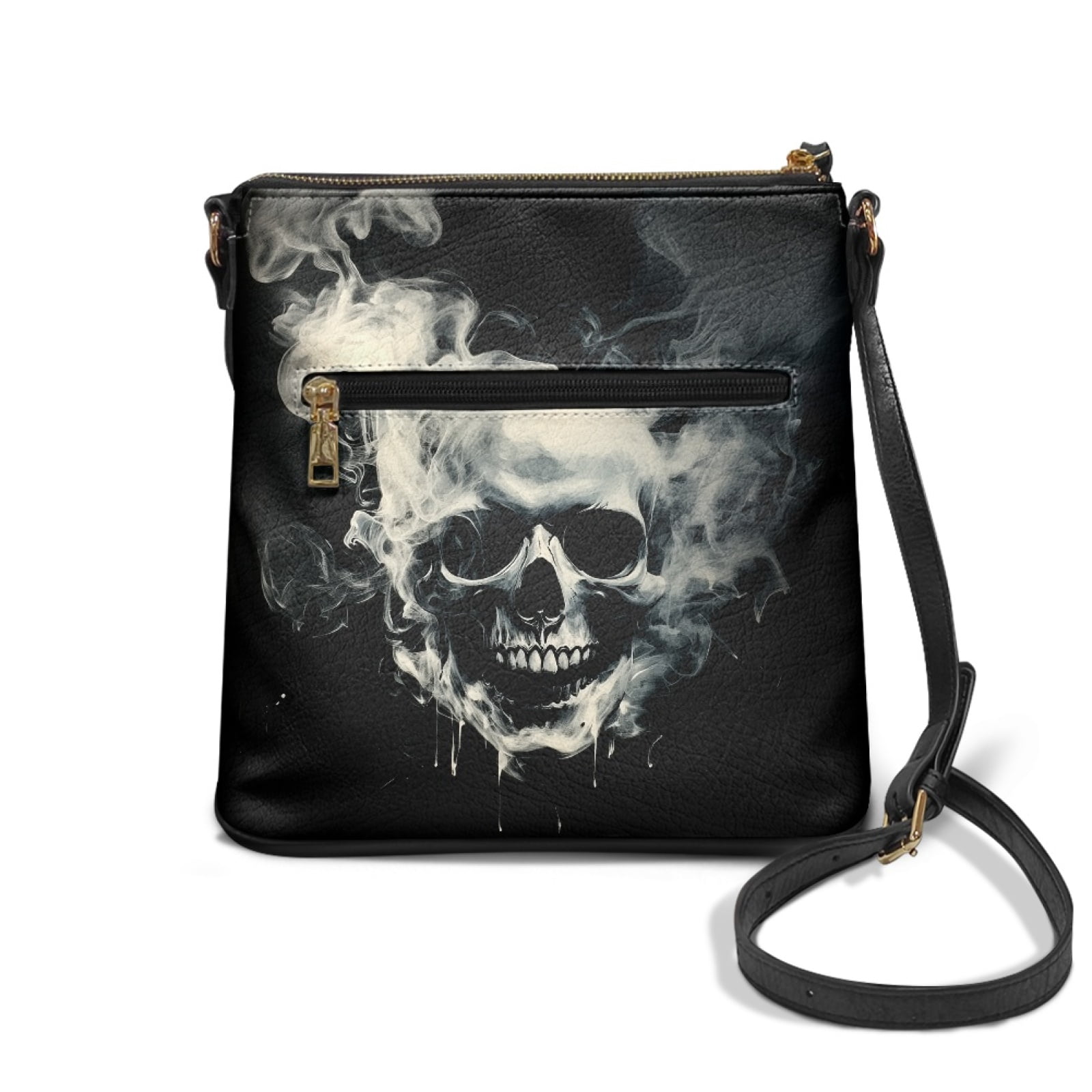 LedBack Skull Print Women Crossbody Hobo Bag Leather Shoulder Handbag Ladies Satchel Purse with Adjustable Strap, Portable Messenger Purse with Multi Pocket, Black
