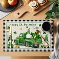 thumbnail image 2 of St. Patrick's Day Placemats Set&nbsp;of 1 Green Truck Gnome Lucky Shamrocks Linen Texture Black Plaid Heat Insulation Washable Place Mats, Non-Slip Table Mats for Dining Table Kitchen,13x19 Inch, 2 of 9