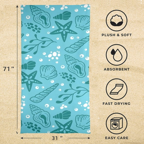 Beach Towels - Large Summer Vacation or Spring Break Beach Towel 31"x71" - Blue Shells