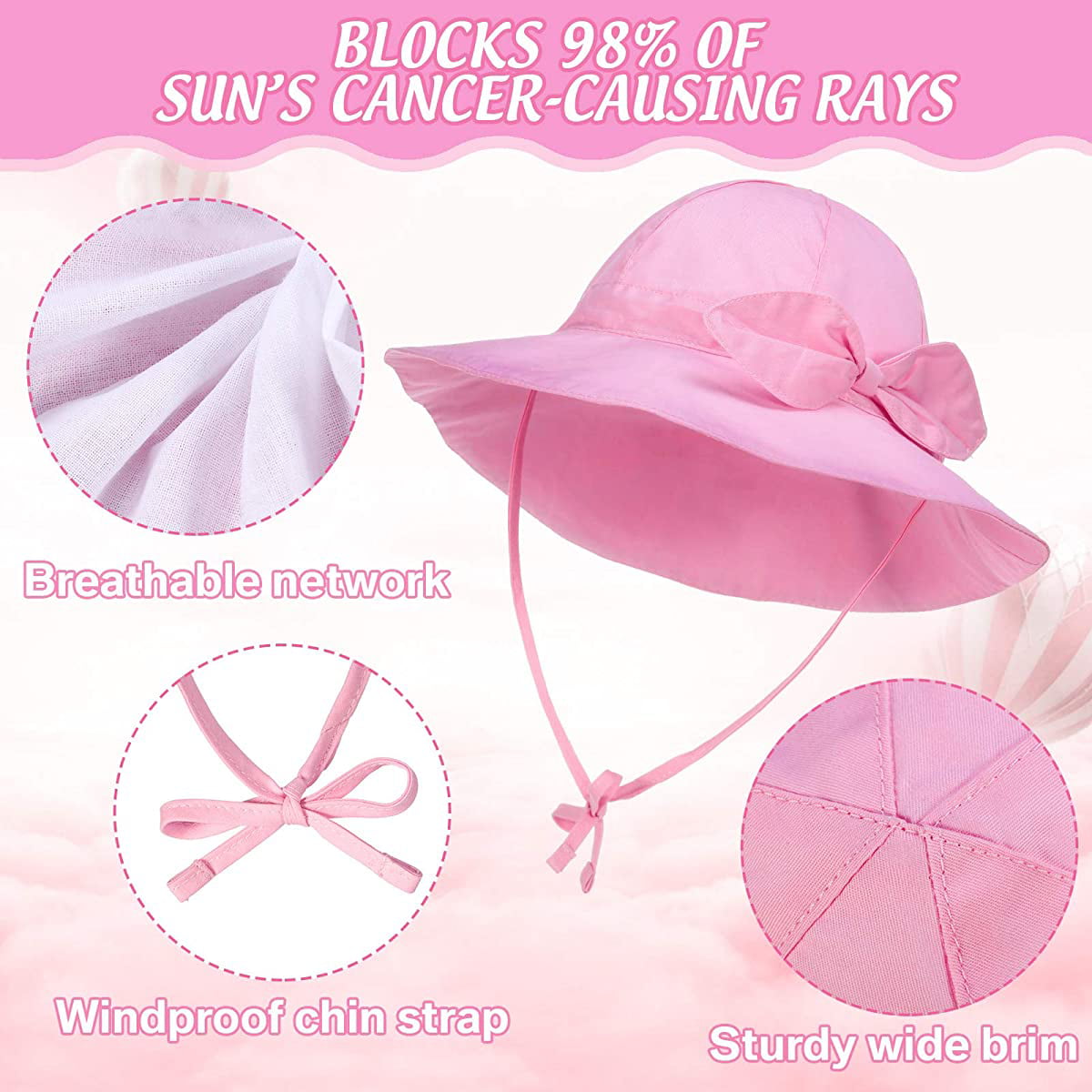 Baby Sun Hat Baby Girl Hats with Bows UPF 50+ Toddler Bucket Hat Infant  with Wide Brim Baby Beach Hat 