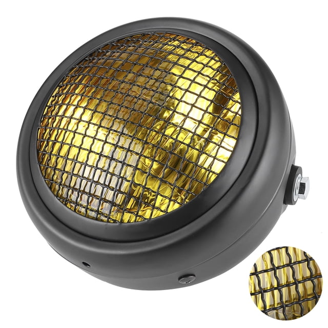 Faro de parrilla para motocicleta de 7 pulgadas y 55W, lámpara de cabeza halógena de estilo Retro, lente amarilla de alto brillo