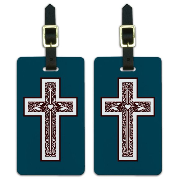 Cross with Heart Christianity Luggage ID Tags Suitcase Carry-On Cards - Set of 2