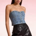 thumbnail image 6 of Dressy Tops for Women Strapless Washed Denim Bustier Corset Sleeveless Vest Tops Summer Tops, 6 of 9