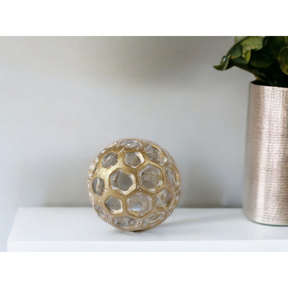 Petite Gold Metal Hollow Orb Sculpture