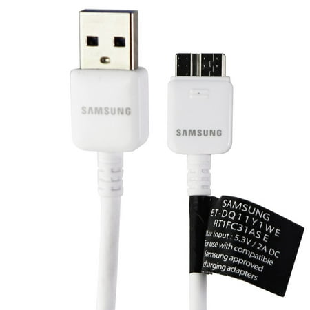 Samsung 5Ft Charge and Sync Cable (ET-DQ11Y1WE) for Micro USB3.0 Devices - White (Used) Samsung products  A 5-Foot Dual Micro USB 3.0 Data Charge and Sync Cable. Model: ET-DQ11Y1WE. Compatible with phones featuring a USB 3.0 charger port such as Galaxy S5 and the Note 3. Features: - Genuine Samsung OEM Cable - 5-Foot cable length - Dual Micro USB 3.0 connector brand: Samsung type: USB Cable connectivity: Dual Micro USB 3.0 cable length: 5 ft compatible brand: For Samsung color: White