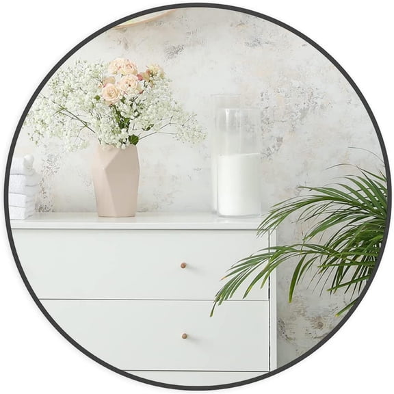 TOPCOMFY Mirrors 24 Inch Black Metal Framed Round Bathroom Mirror for Wall