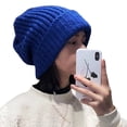 thumbnail image 2 of Eoperou Knitted Hat Baggy Slouchy Ribbed Flanging Stretchy Keep Warm Solid Color Autumn Winter Women Men Beanie Cap for Outdoor, 2 of 8