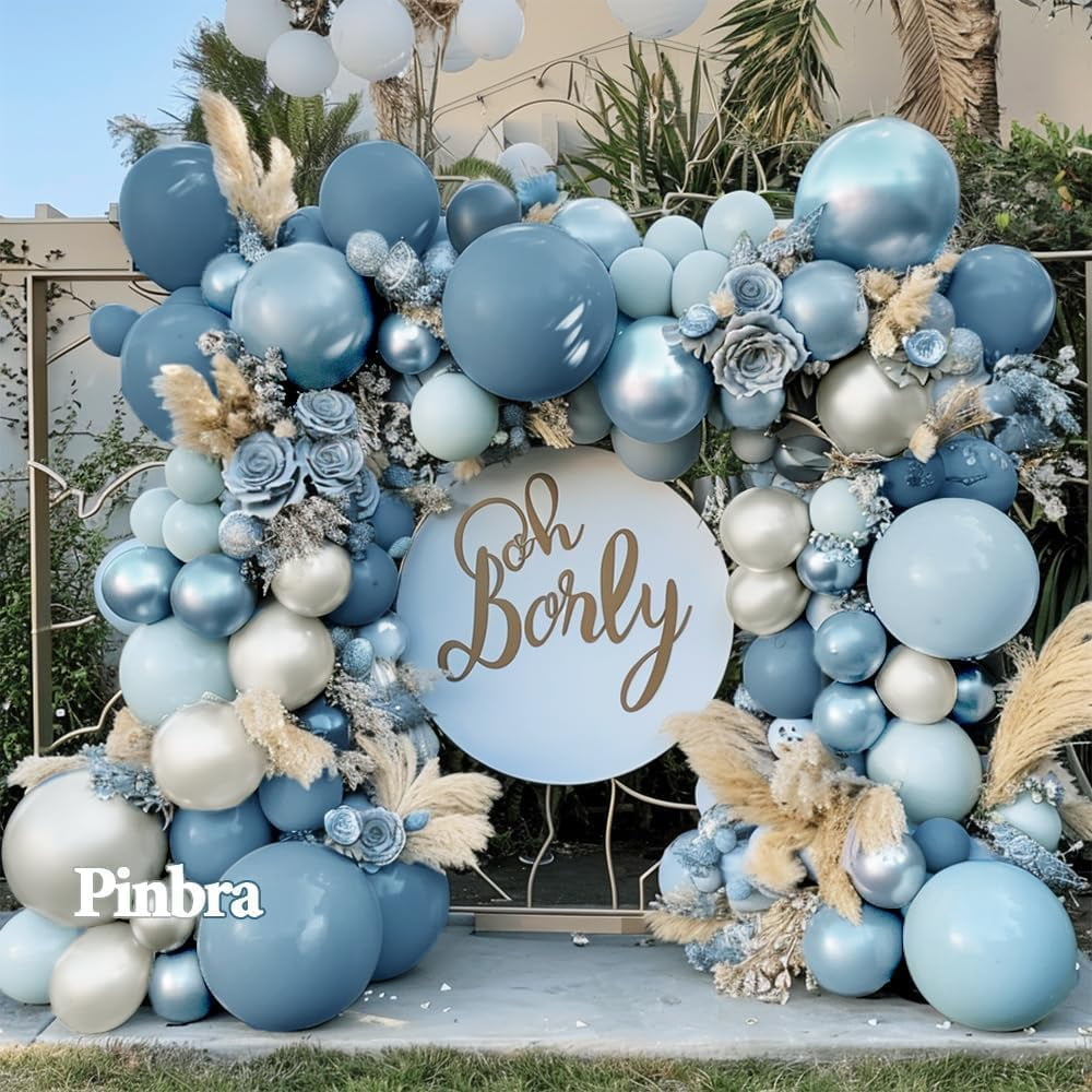 Blue White Balloons Double Stuffed Dusty Blue White Balloon Arch Garland Kit for Baby Shower Wedding Bridal Shower Birthday Graduation Party Decorations
