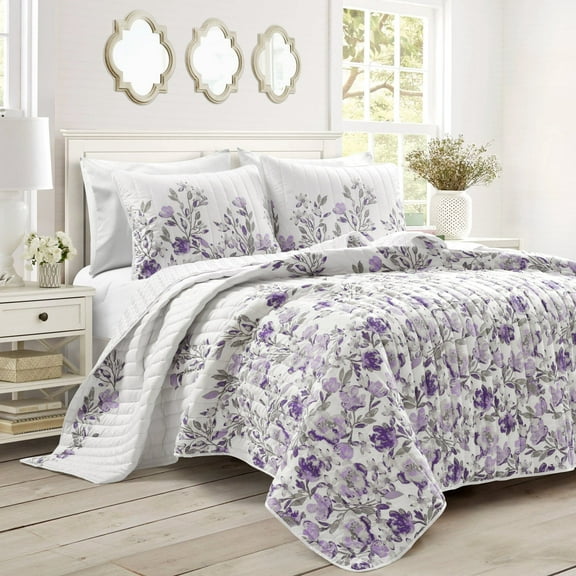 Tanisha Reversible Quilt Gray/Purple 3Pc Set Full/Queen