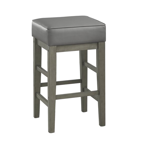 Cterwk 26 inch Height Set of 2 Faux Leather Seat Bar Stools with Wood Frame, Perfect for Living Room, Bar, Dining Room, Gray
