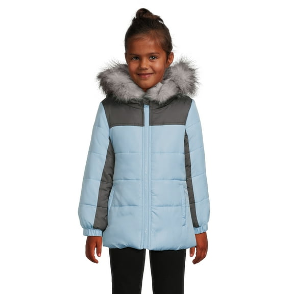 Weather Tamer Girls Hooded Long Sleeve Colorblocked Winter Puffer Coat, Sizes 4-16