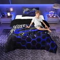 thumbnail image 4 of Erosebridal Speed Sports Car Twin Comforter Sets for Kids Boys, Neon Blue Honeycomb Bedding Set, Black Reversible, 1 Comforter and 1 Pillowcase, 4 of 6