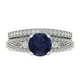 thumbnail image 2 of Clara Pucci 18K White Gold 2.095 Simulated Blue Sapphire Engraveable Engagement Ring + Wedding Band Set, 2 of 7
