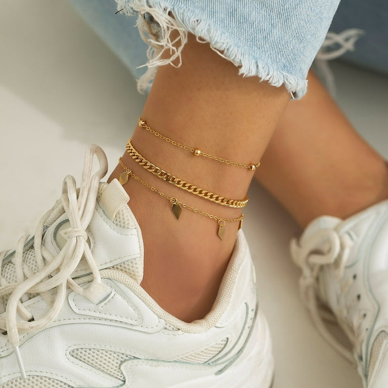  Gold Ankle Bracelet for Women Boho Layered Anklets Set Link  Anklet Trendy Stuff Under 5 Dollar Items Beaded Pearl Chain Dainty Foot  Jewelry for Summer Beach: Clothing, Shoes & Jewelry