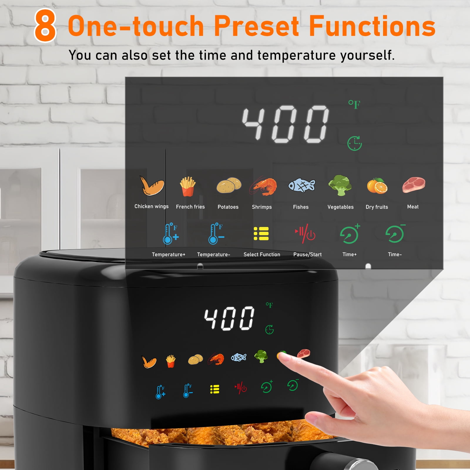 Vaparinckl 5QT Air Fryer, 8-in-1 Electric Hot Oven with Digital Touch Control, Visible Window, Nonstick & Dishwasher Safe Basket, Black