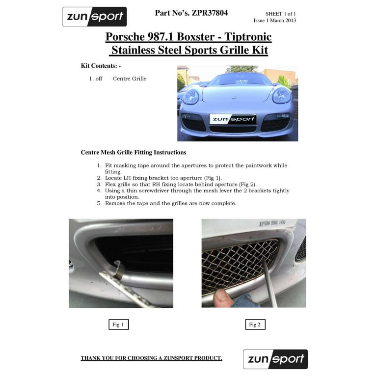 Centre Grille | Porsche Boxster 987.1 Manual Centre Grille | Porsche Boxster 987.1 Manual