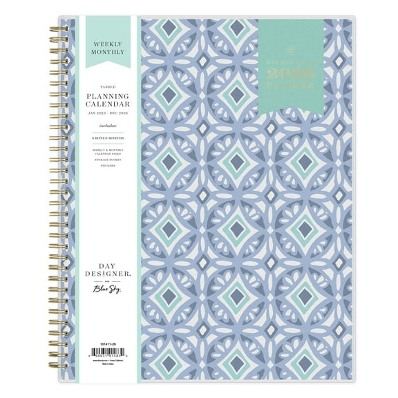 Blue Sky Day Designer 2026 Weekly and Monthly Planner Calendar, January 2026 - December 2026, 8.5" x 11", Flexible Cover, Durable Twin Wire Binding, Includes Storage Pocket, Stickers, Tile