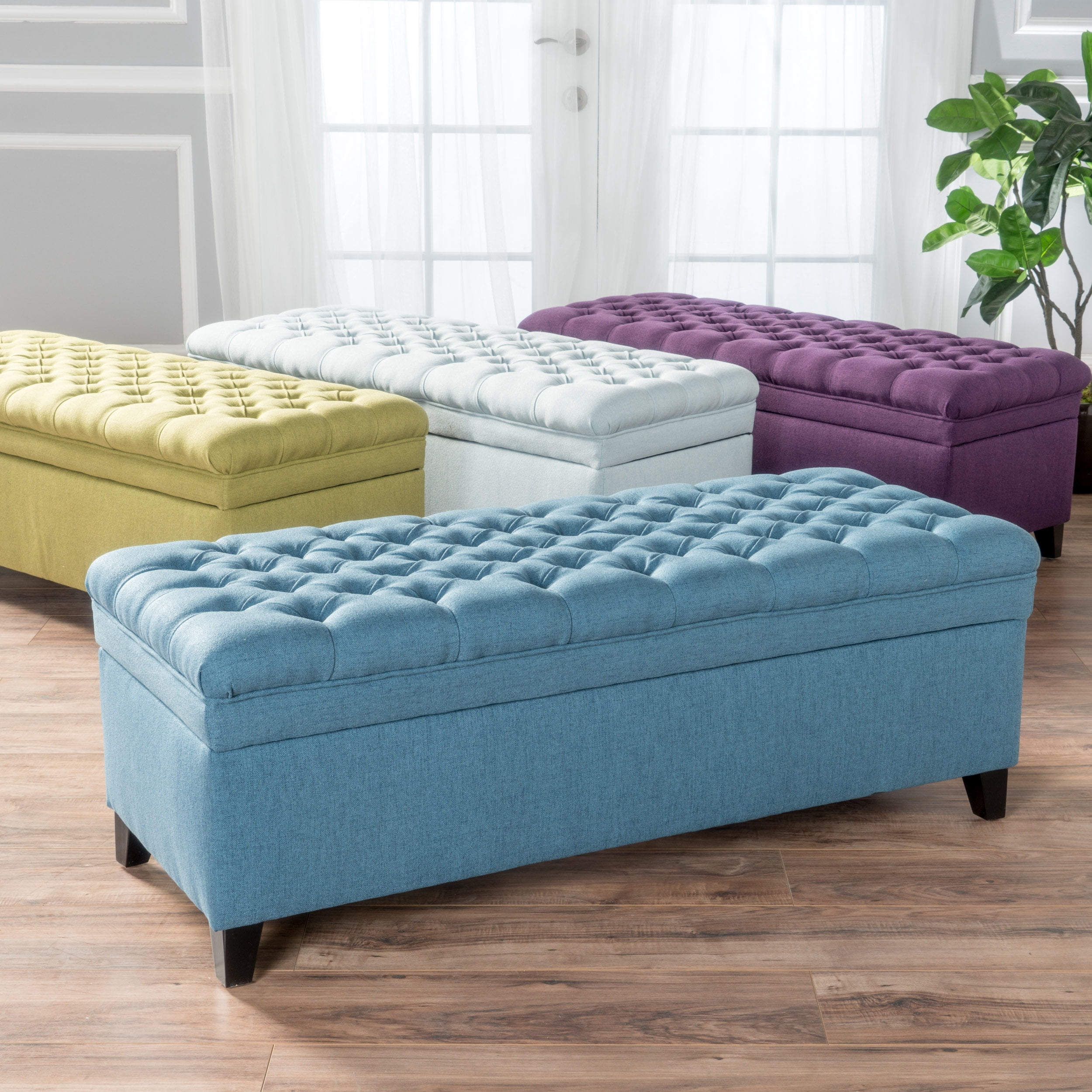 Noble House Jules Fabric Storage Ottoman,Light Sky