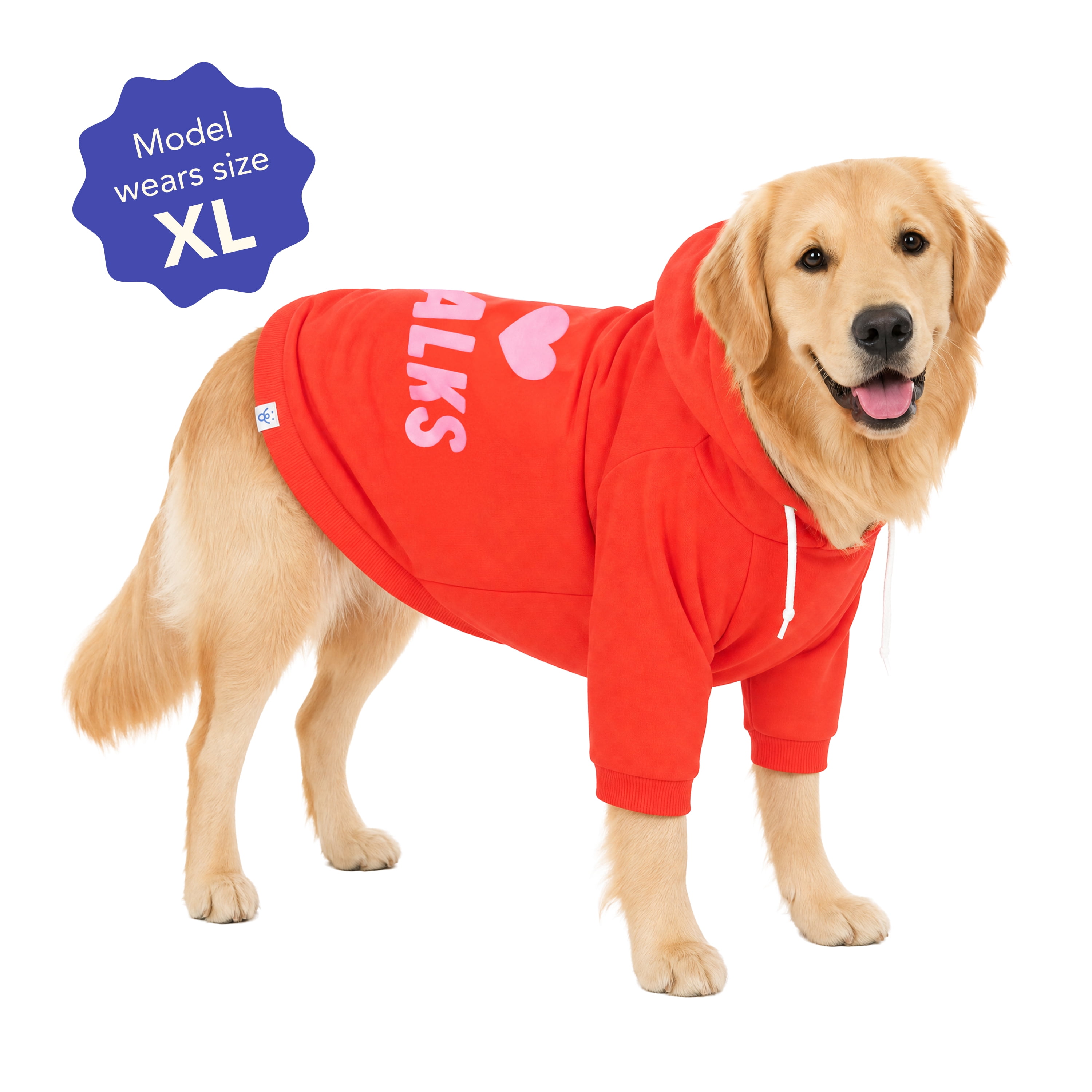 Oodles I Heart Walks Fall Dog Hoodie, Red, XL