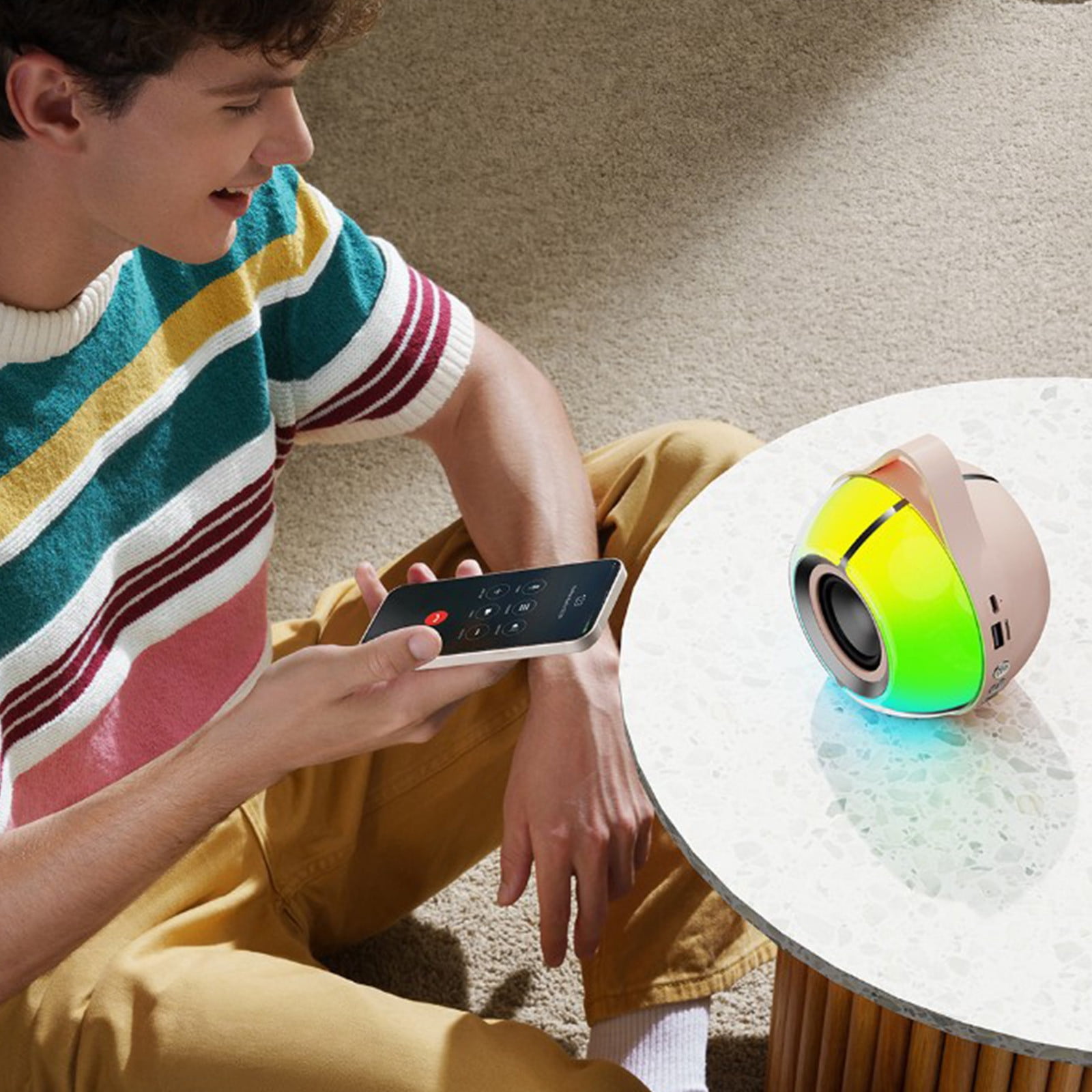 LACKUST RGB Desktop Bluetooth Speaker 5.3, Low Latency Wireless Speaker with RGB Lights, Room-Filling Sound, Long Battery Life for Gaming/Movies, Beige Compact Speaker
